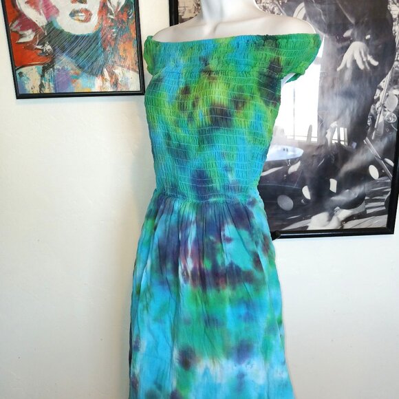 Hand Dyed Blue & Green Dress With Pockets Summer Sundress Women's Size XXXL (22) - Picture 9 of 15